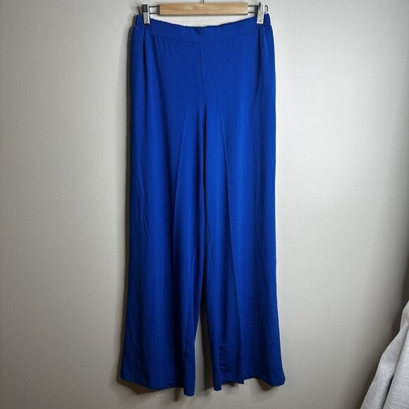 Bob Mackie Wearable Art Lagenlook Wide Leg Stretch trouser Pant Small‎ Blue NWT - Picture 1 of 13